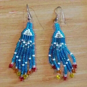 Beads Earrings in Blue, White, Red and Yellow